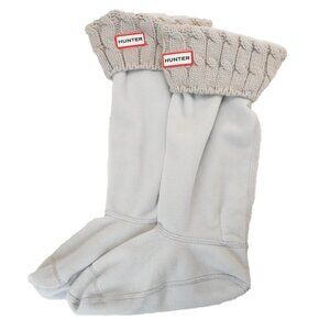Hunter Women's Size L US 8-10 Cable Knit Fleece Boot Socks Light Gray Logo Cozy